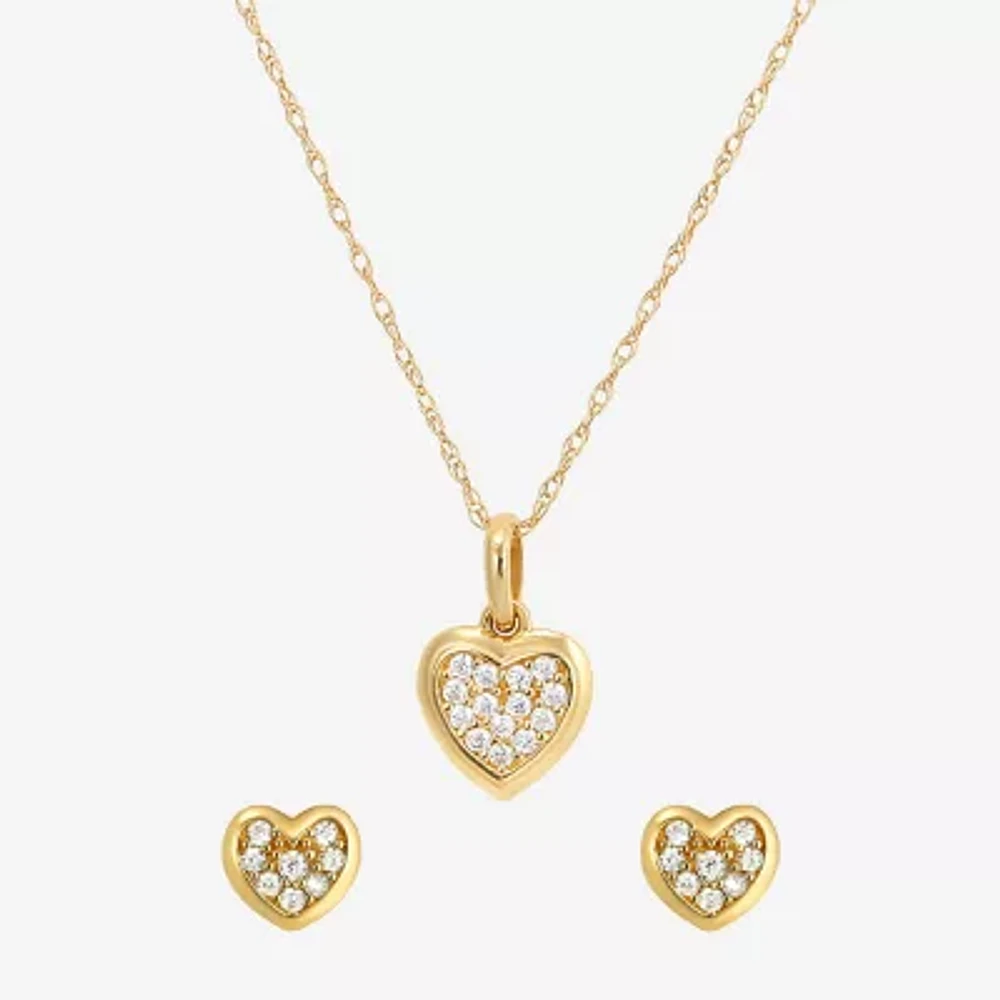 Girls Cubic Zirconia 14K Gold Heart 2-pc. Jewelry Set