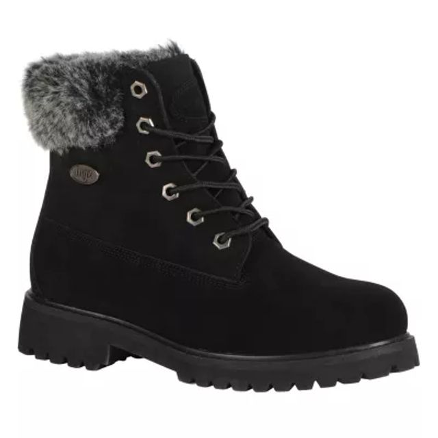 Lugz Womens Convoy Fur Block Heel Lace Up Boots