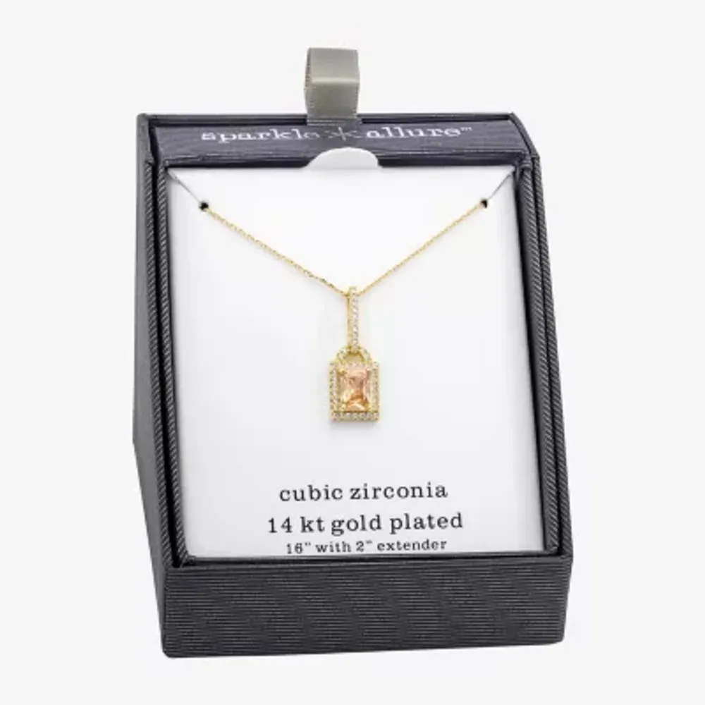 Sparkle Allure Womens Champagne Cubic Zirconia 14K Gold Over Brass Rectangular 16 Inch Pendant Necklace