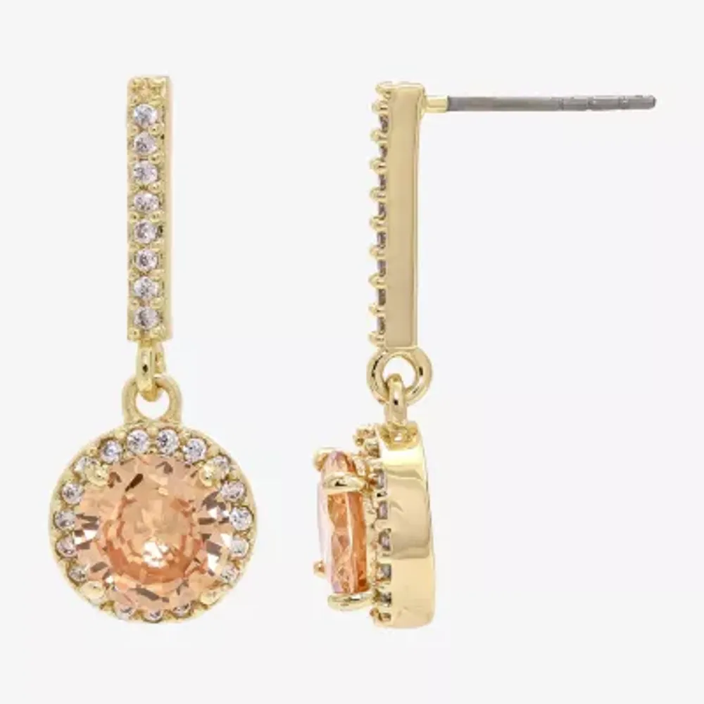Sparkle Allure Womens Champagne Cubic Zirconia 14K Gold Over Brass Round Drop Earrings