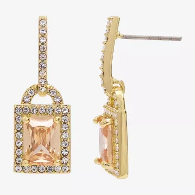 Sparkle Allure Womens Champagne Cubic Zirconia 14K Gold Over Brass Rectangular Drop Earrings