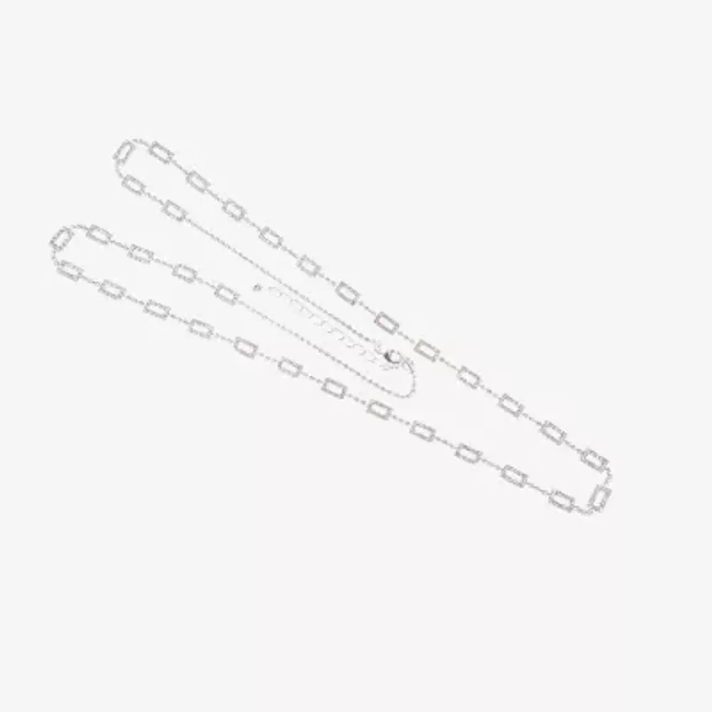 Vieste Rosa Silver Tone Pave Rectangular Womens 36 Inch Link Chain Necklace