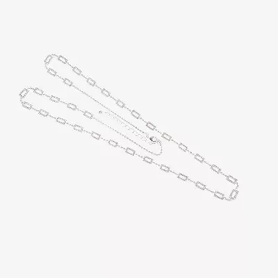 Vieste Rosa Silver Tone Pave Rectangular Womens 36 Inch Link Chain Necklace