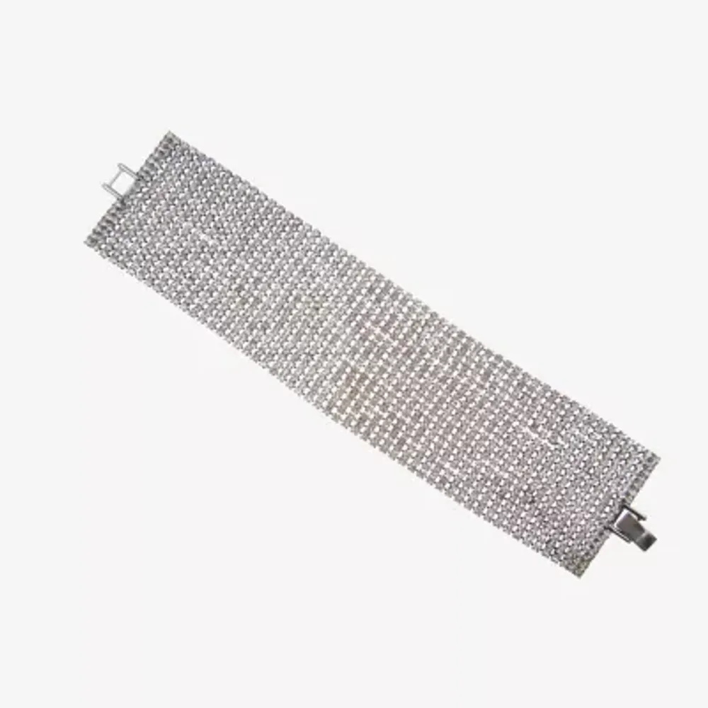 Vieste Rosa Silver Tone Mesh Pave Womens Cuff Bracelet