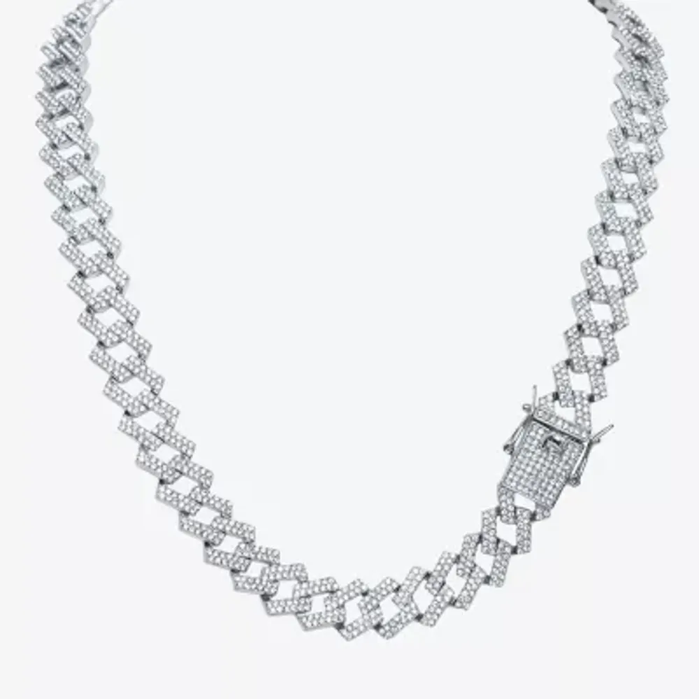 Mens Genuine White Zirconia Stainless Steel 24 Inch Pendant Necklace