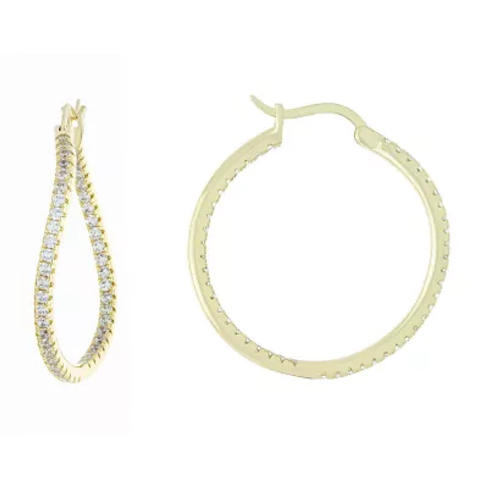 Sparkle Allure Womens Cubic Zirconia 18K Gold Over Brass 32.2mm Hoop Earrings