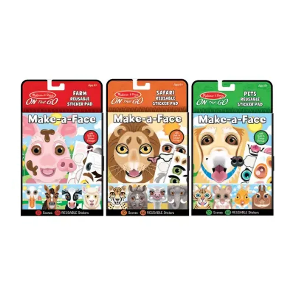 Melissa & Doug Make-A-Face Reusable Sticker Pad Bundle (3-Pack): Safari, Farm And Pets Sticker Activity Pads