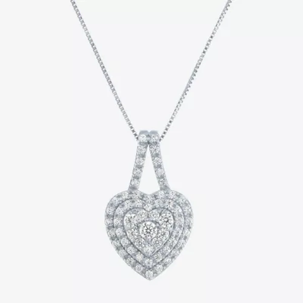 (G-H / Si2-I1) Womens 1/3 CT. T.W. Lab Grown White Diamond 10K White Gold Heart 18 Inch Pendant Necklace