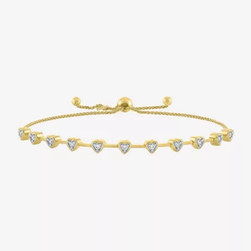 (G-H / I1-I2) Womens 1/10 CT. T.W. Lab Grown White Diamond 14K Gold Over Silver Heart Bolo Bracelet