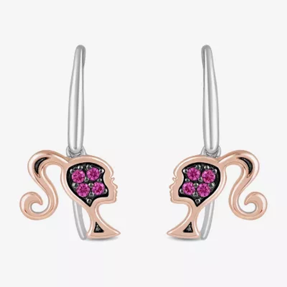 Womens Lab Created Pink Sapphire 10K Rose Gold Sterling Silver Barbie Drop Earrings