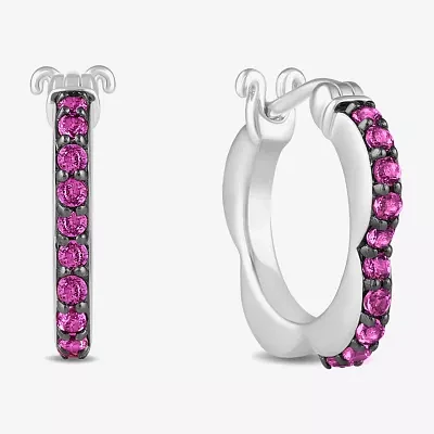 Womens Lab Created Pink Sapphire Sterling Silver 15.2mm Barbie Hoop Earrings