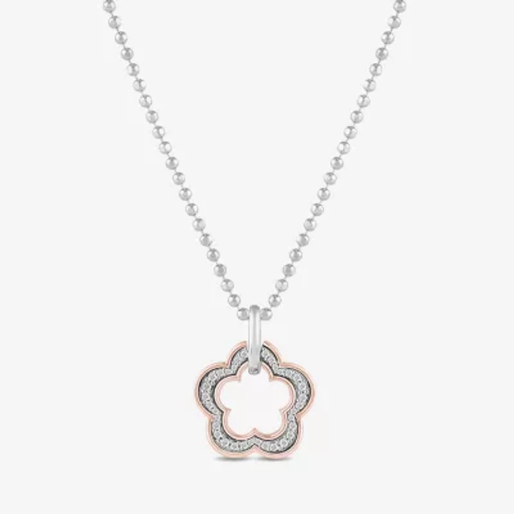 Womens 1/6 CT. T.W. Natural White Diamond 10K Rose Gold Sterling Silver Flower 16 Inch Pendant Necklace
