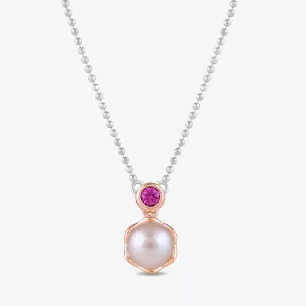 Womens Lab Created Pink Cultured Freshwater Pearl 10K Rose Gold Sterling Silver 16 Inch Pendant Necklace