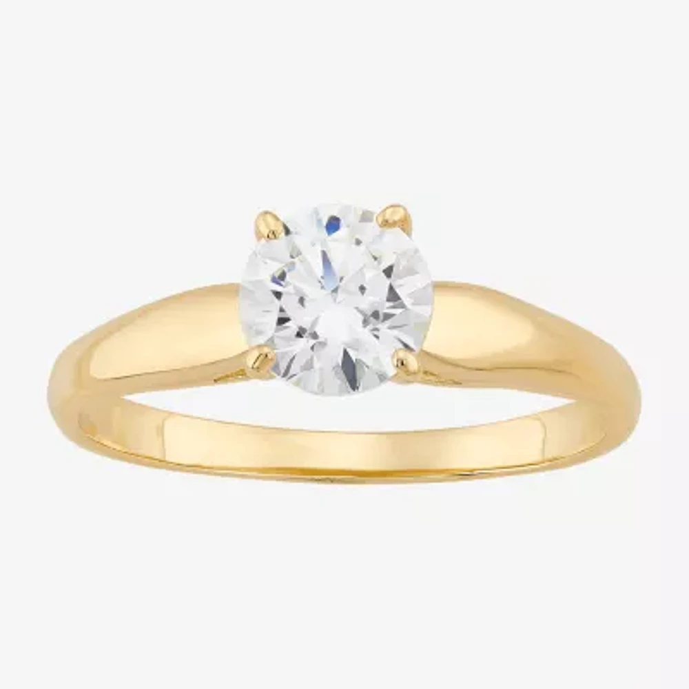 Womens Lab Created Cubic Zirconia 10K Gold Round Cocktail Ring
