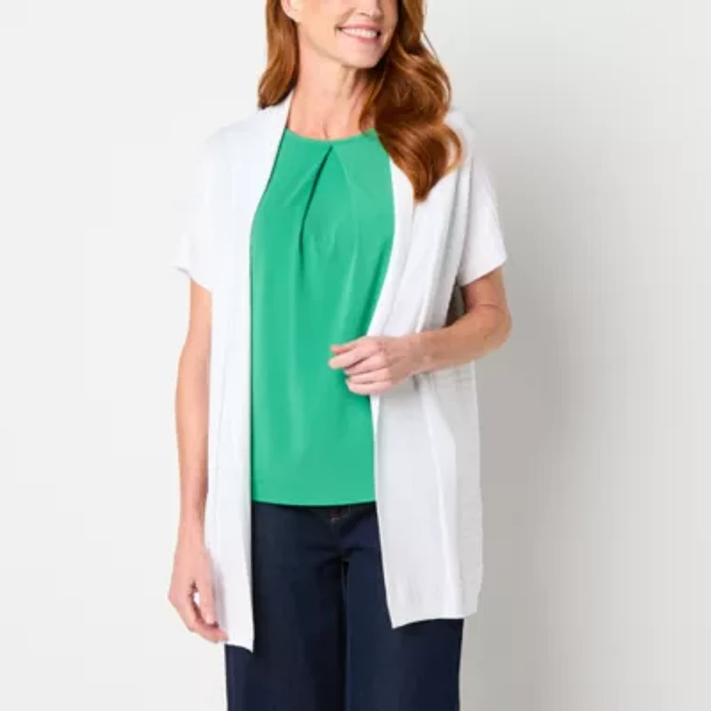 Liz Claiborne Womens Short Sleeve Open Front Cardigan