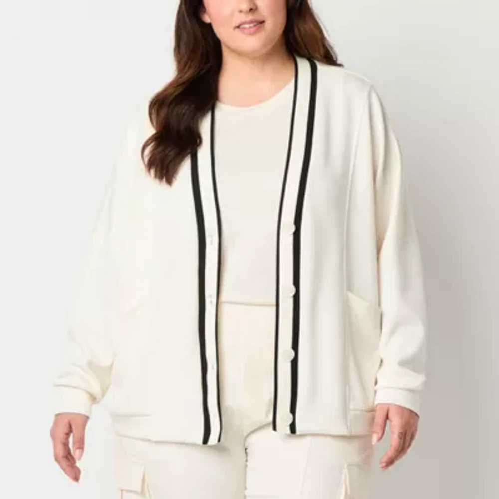 Stylus Womens Y Neck Long Sleeve Button Plus Cardigan