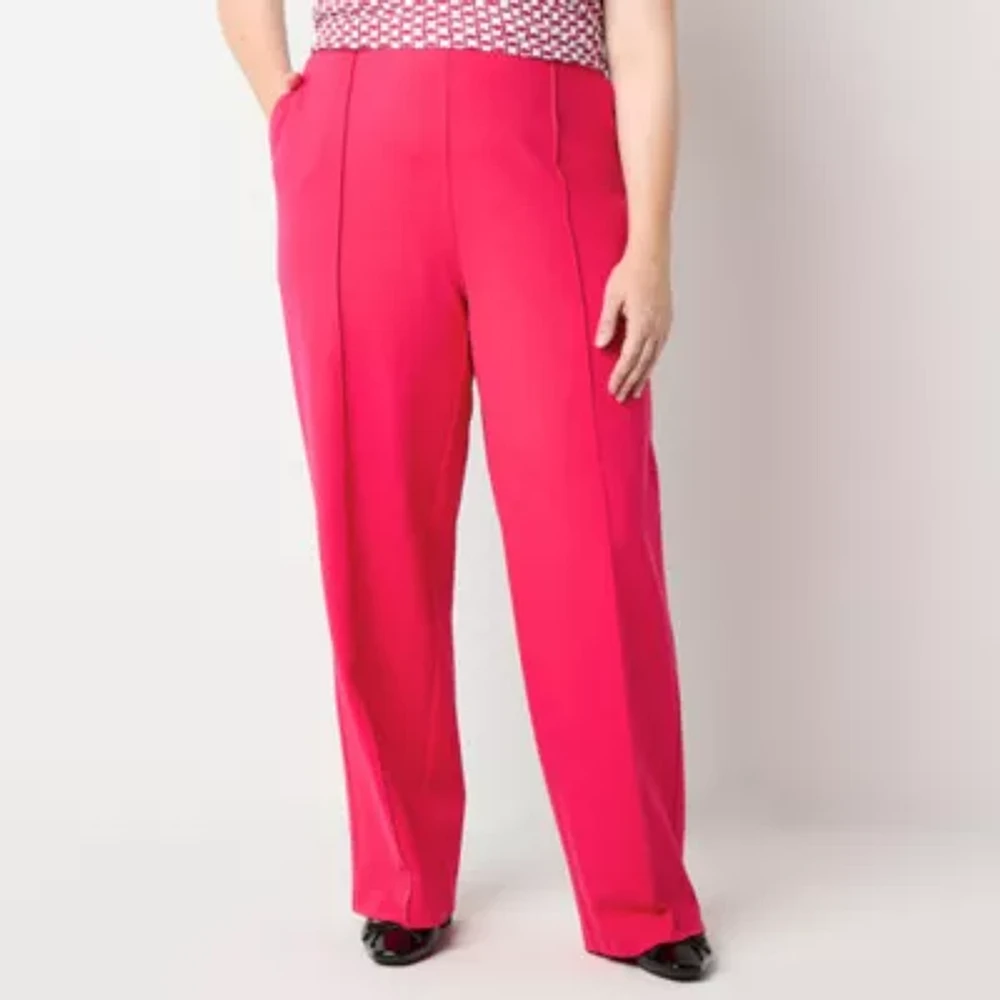 Liz Claiborne Womens Wide Leg Mid Rise Classic Fit Plus Pull-On Pant
