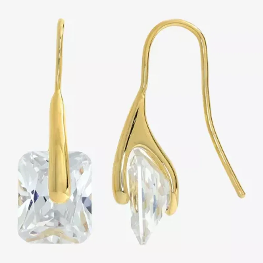 Sparkle Allure Womens Cubic Zirconia 14K Gold Over Brass Rectangular Drop Earrings