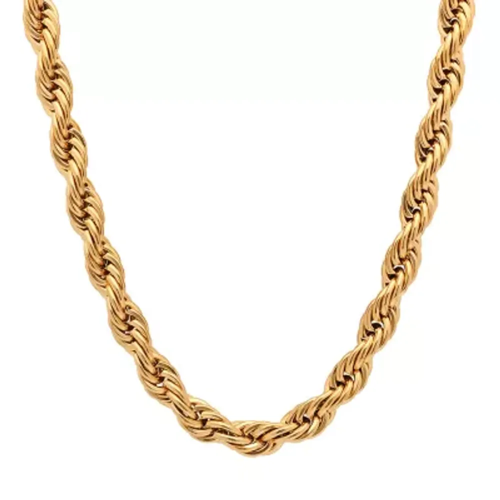 Mens 18K Gold Over Stainless Steel Hypoallergenic 30 Inch Rope Chain Necklace