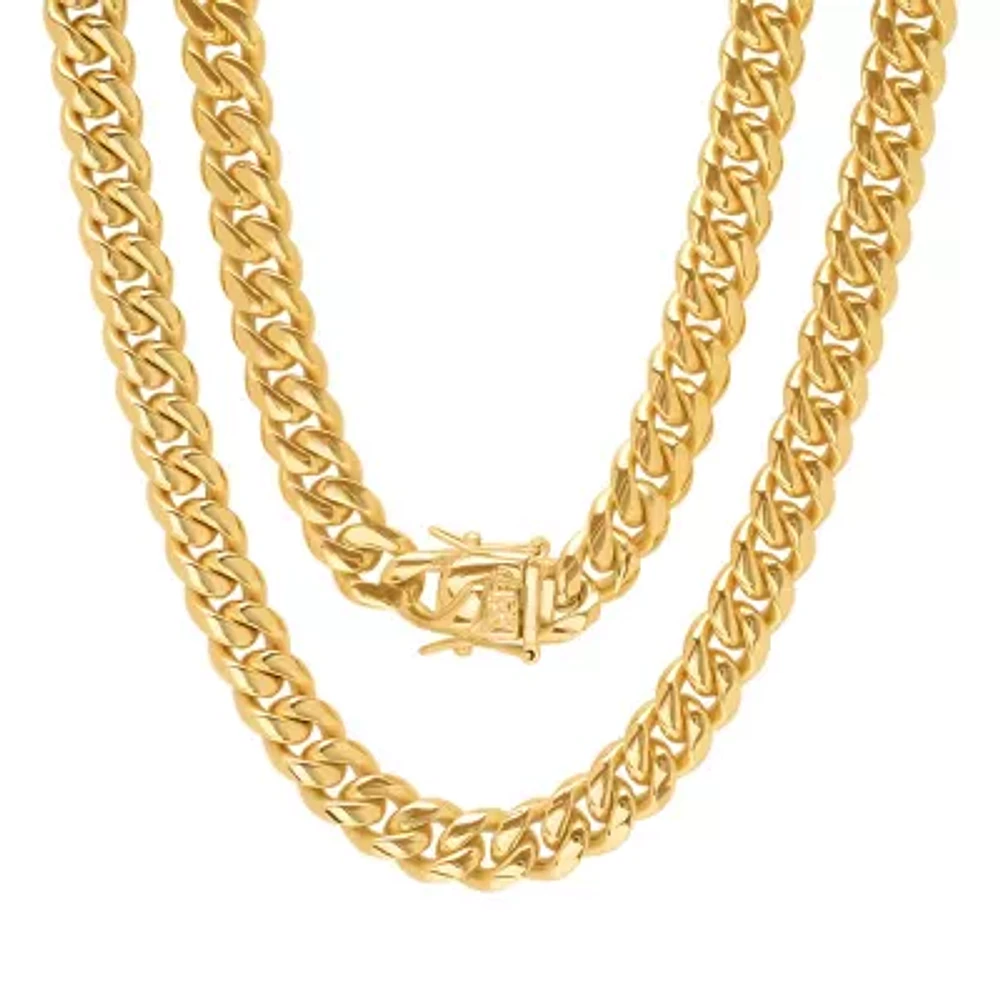Mens 18K Gold Over Stainless Steel Hypoallergenic 30 Inch Box Chain Necklace