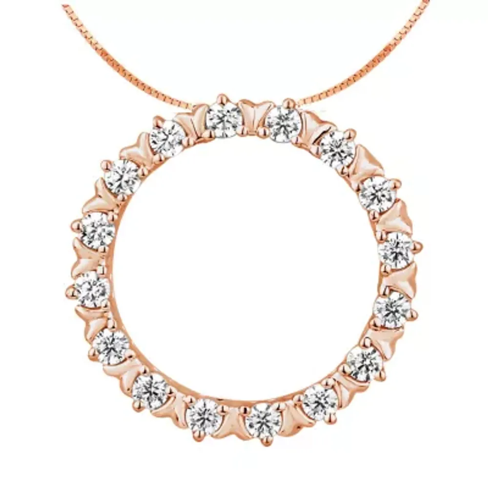Womens 1/4 CT. T.W. Natural White Diamond 10K Rose Gold Circle 18 Inch Pendant Necklace