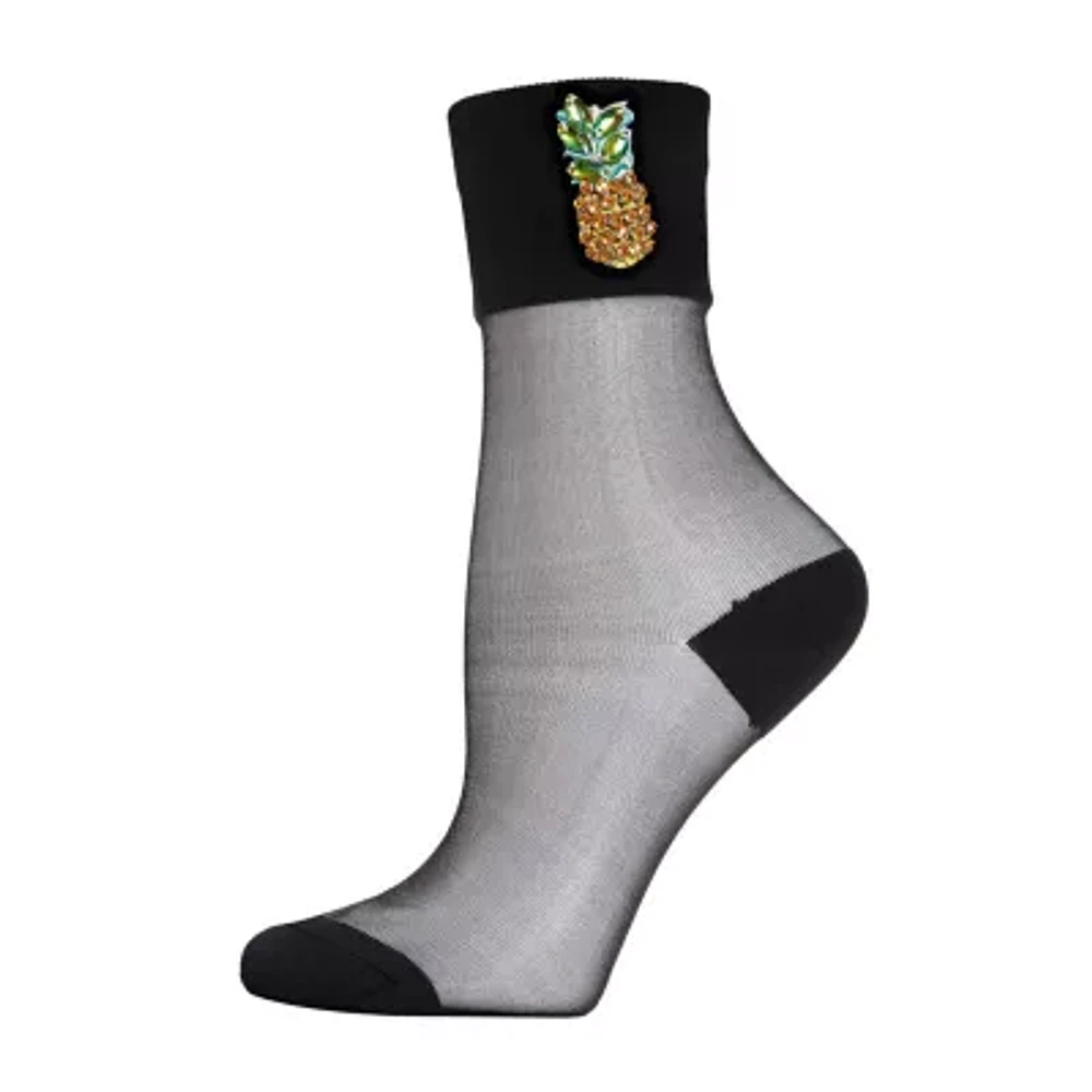 MeMoi Sheer Pineapple Womens Breathable 1 Pair Quarter Ankle Socks