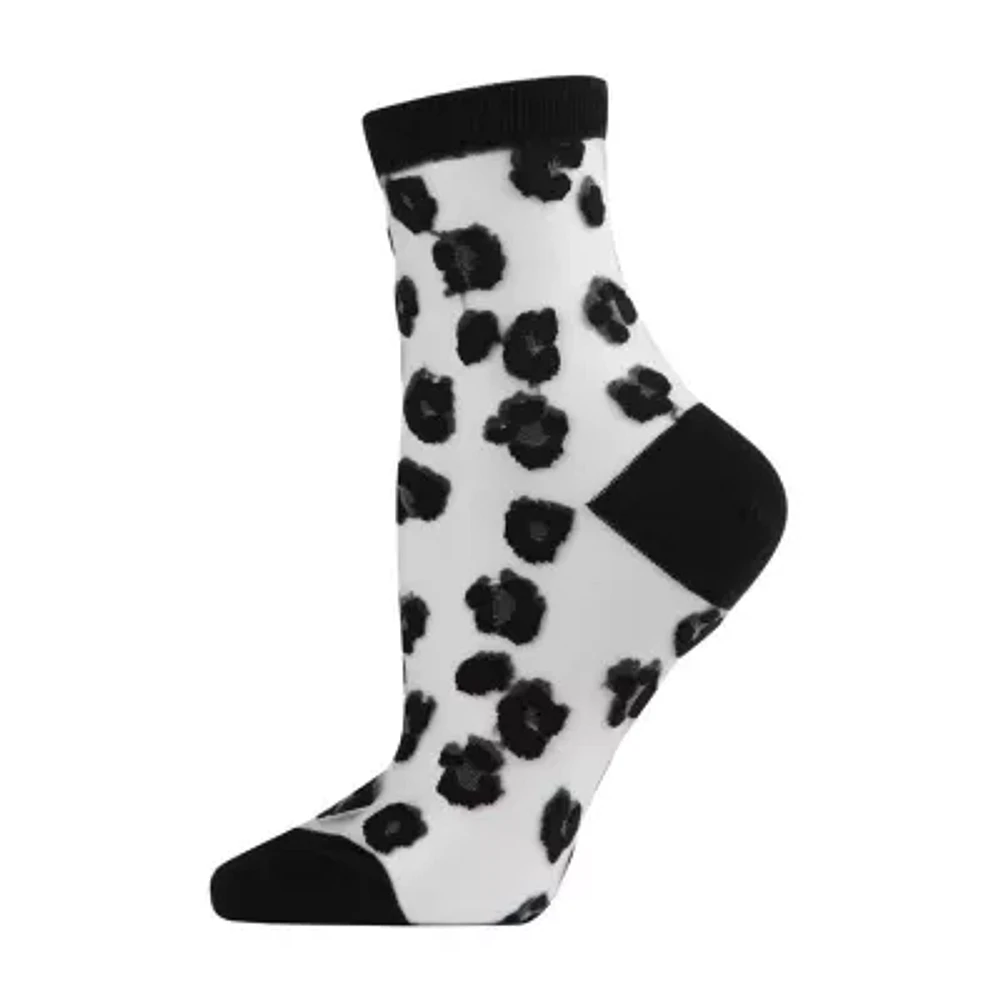 MeMoi Sheer Leopard Womens Breathable 1 Pair Quarter Ankle Socks