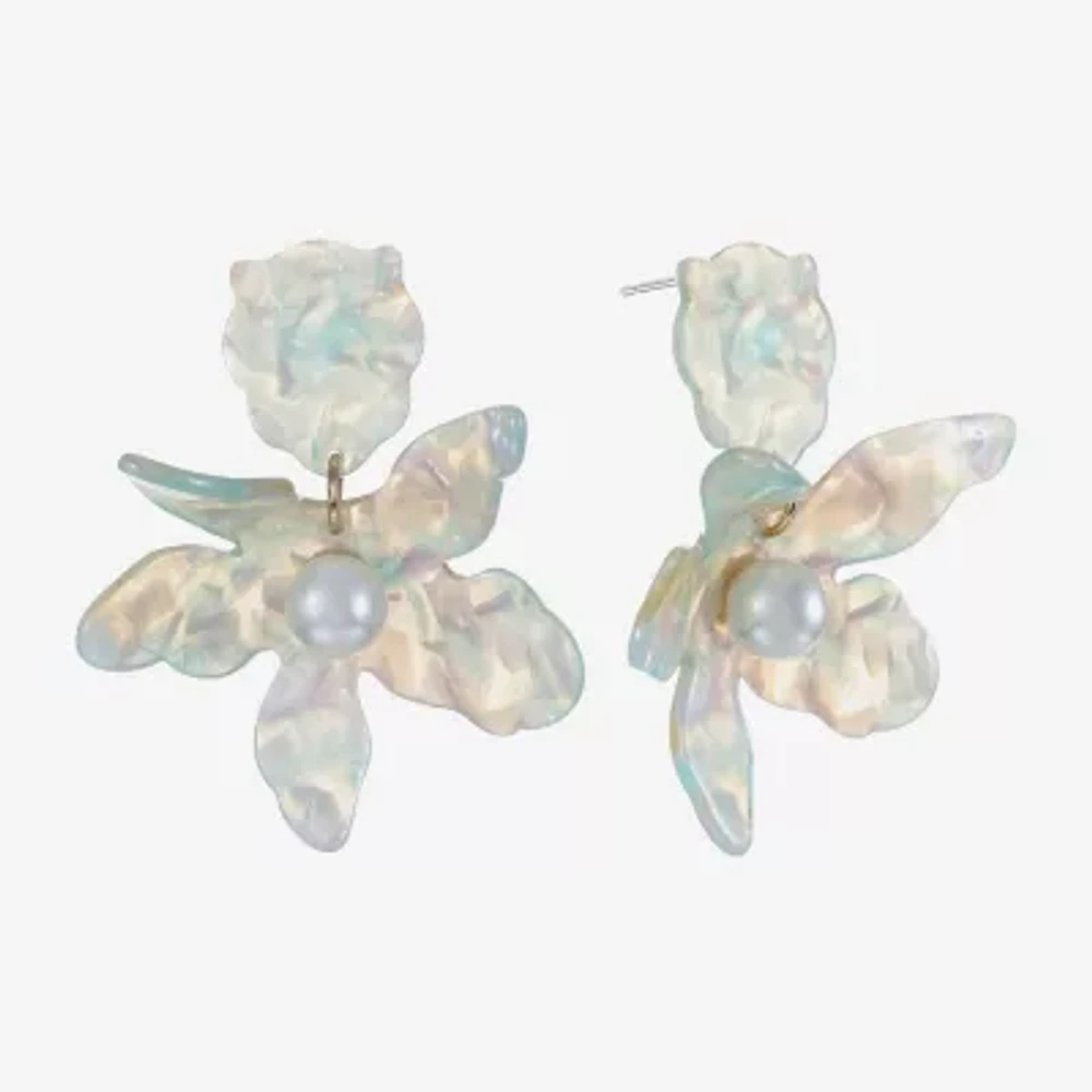 Bijoux Bar Womens Simulated Pearl Flower Hypoallergenic Drop Earrings