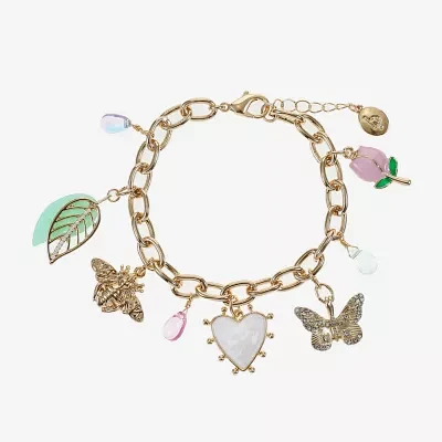 Bijoux Bar Gold Tone Bee Womens Bow Butterfly Flower Charm Bracelet