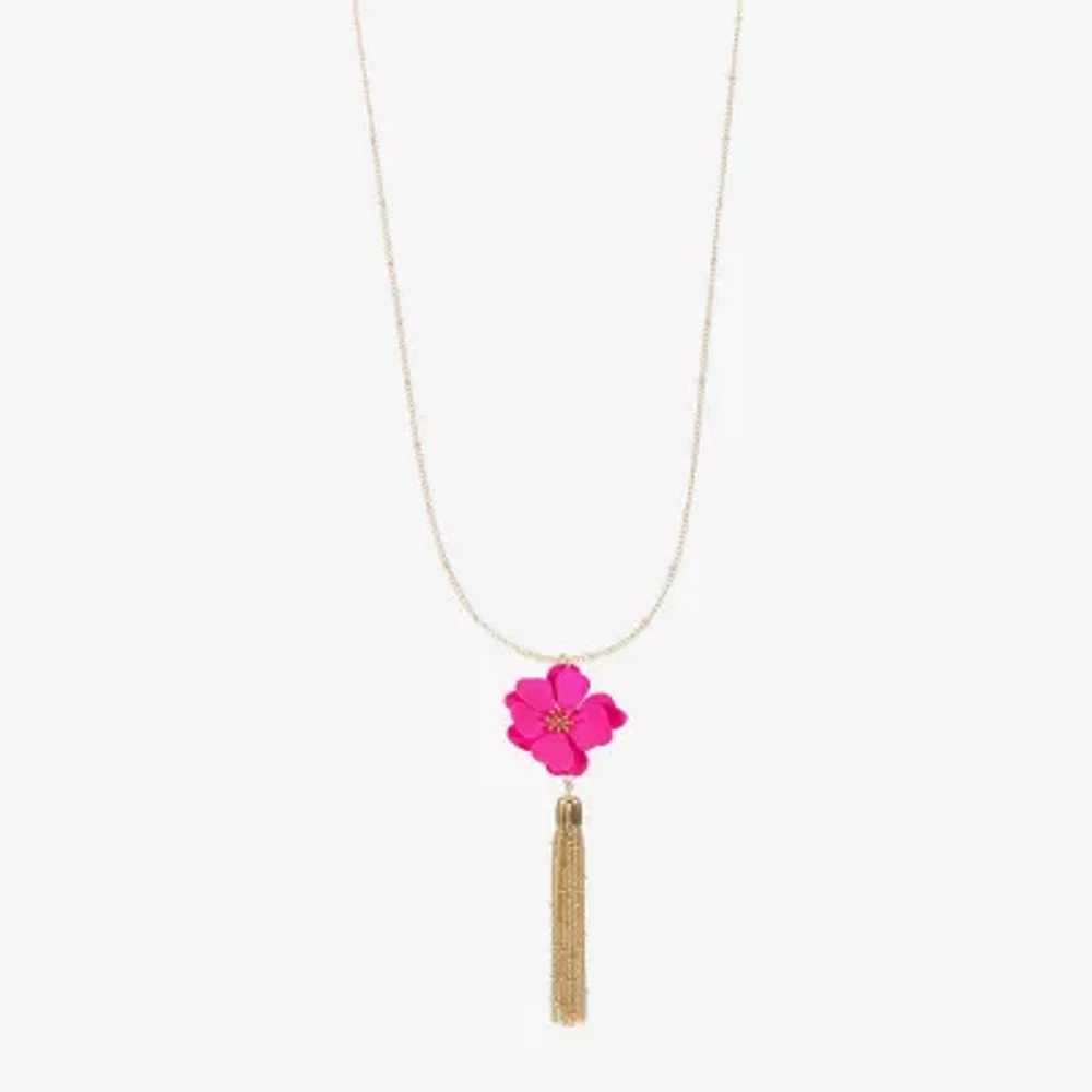 Liz Claiborne Tassel Womens Flower 32 Inch Pendant Necklace
