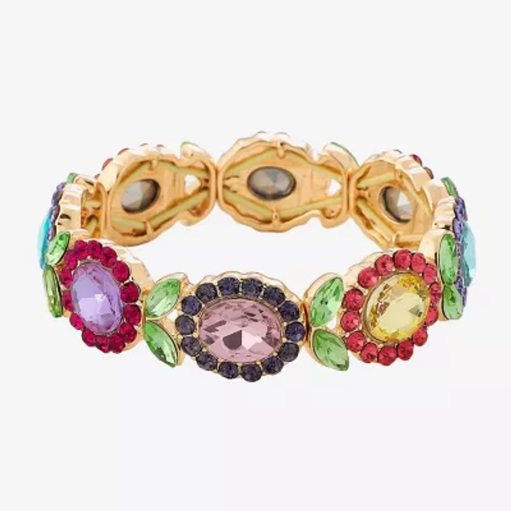Monet Jewelry Gold Tone Womens Multi Color Glass Flower Stretch Bracelet