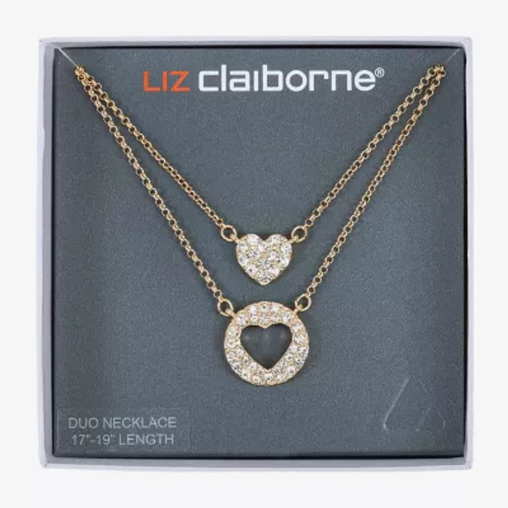 Liz Claiborne Womens Glass Heart 2-pc. Necklace Set