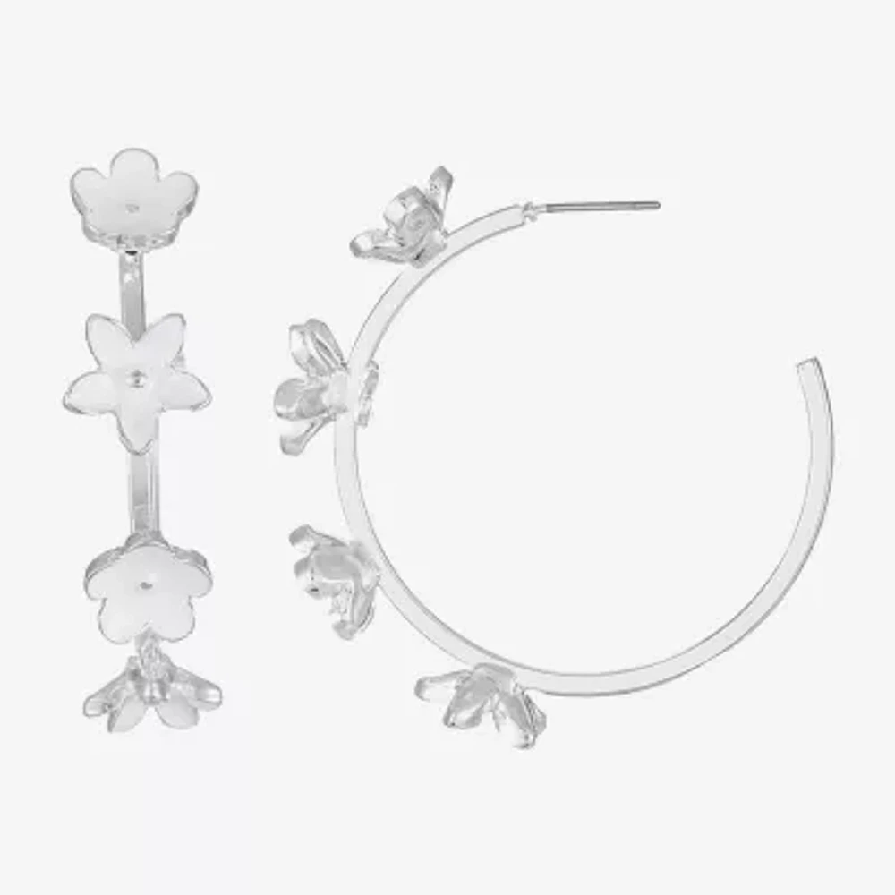 Liz Claiborne Womens Simulated Pearl 48mm Flower Hypoallergenic Hoop Earrings