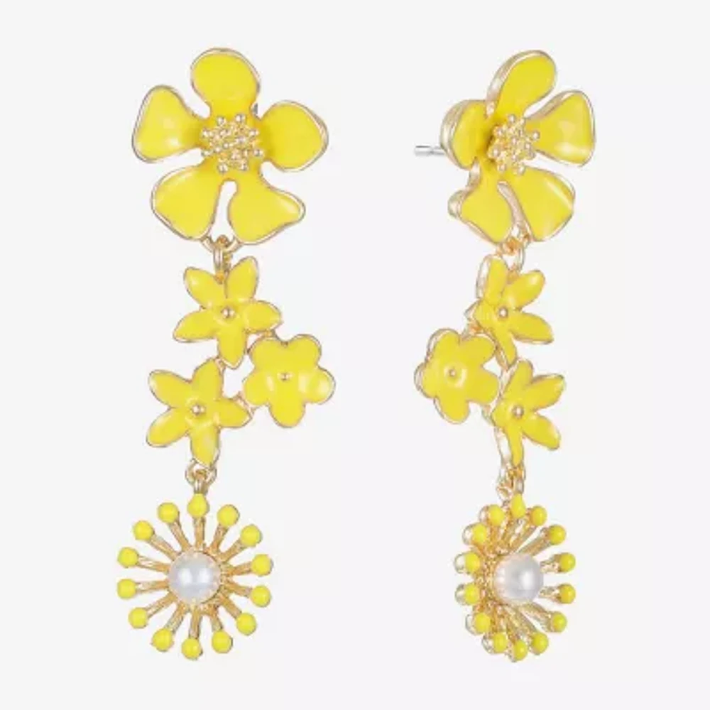 Liz Claiborne Womens Simulated Pearl Flower Hypoallergenic Drop Earrings