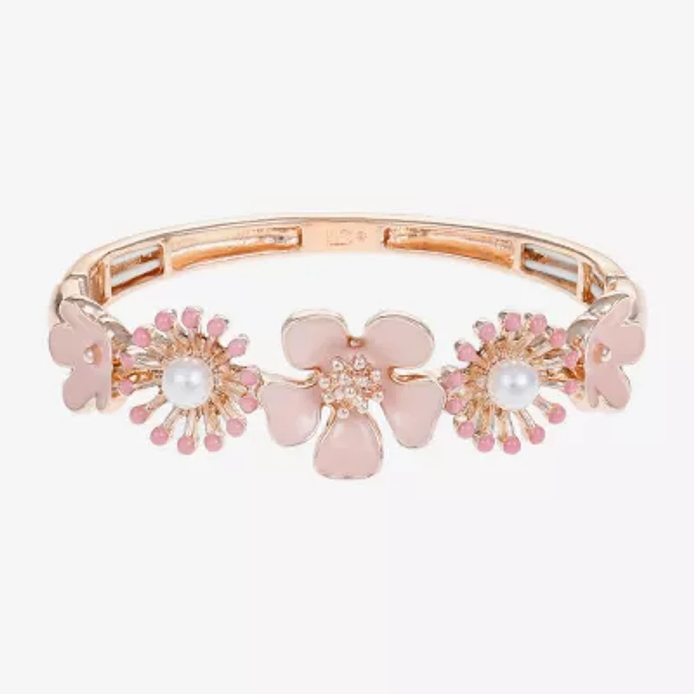Liz Claiborne Womens Simulated Pearl Flower Stretch Bracelet