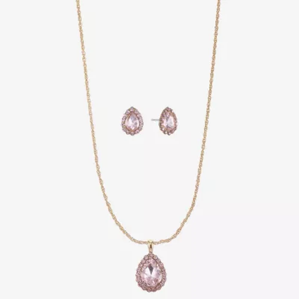 Monet Jewelry Gold Tone Womens Pink Glass Pear 2-pc. Jewelry Set