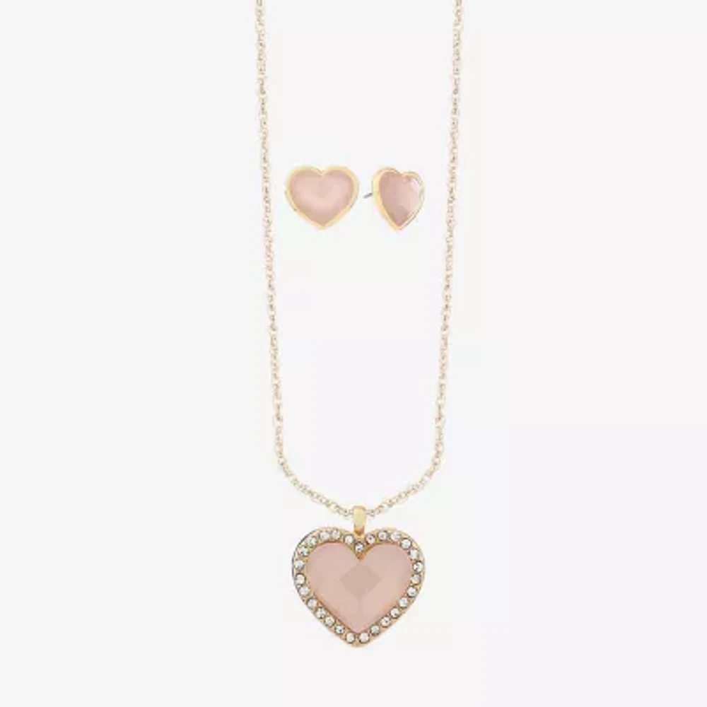 Monet Jewelry Gold Tone Womens Pink Glass Heart 2-pc. Jewelry Set