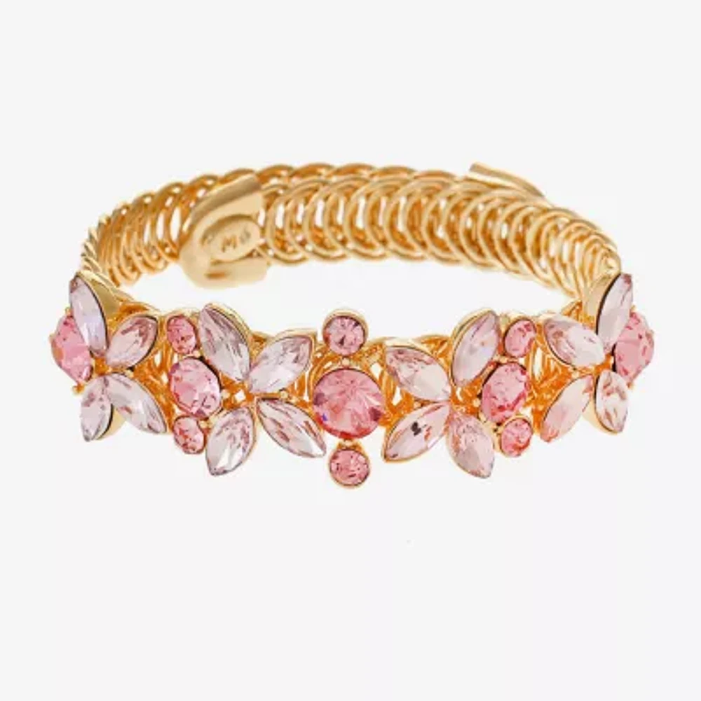 Monet Jewelry Gold Tone Womens Pink Glass Flower Bangle Bracelet