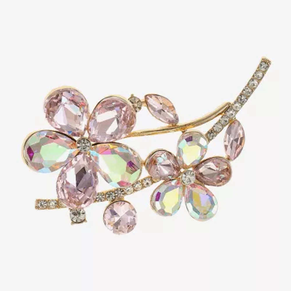 Monet Jewelry Gold Tone Pink Glass Brooch