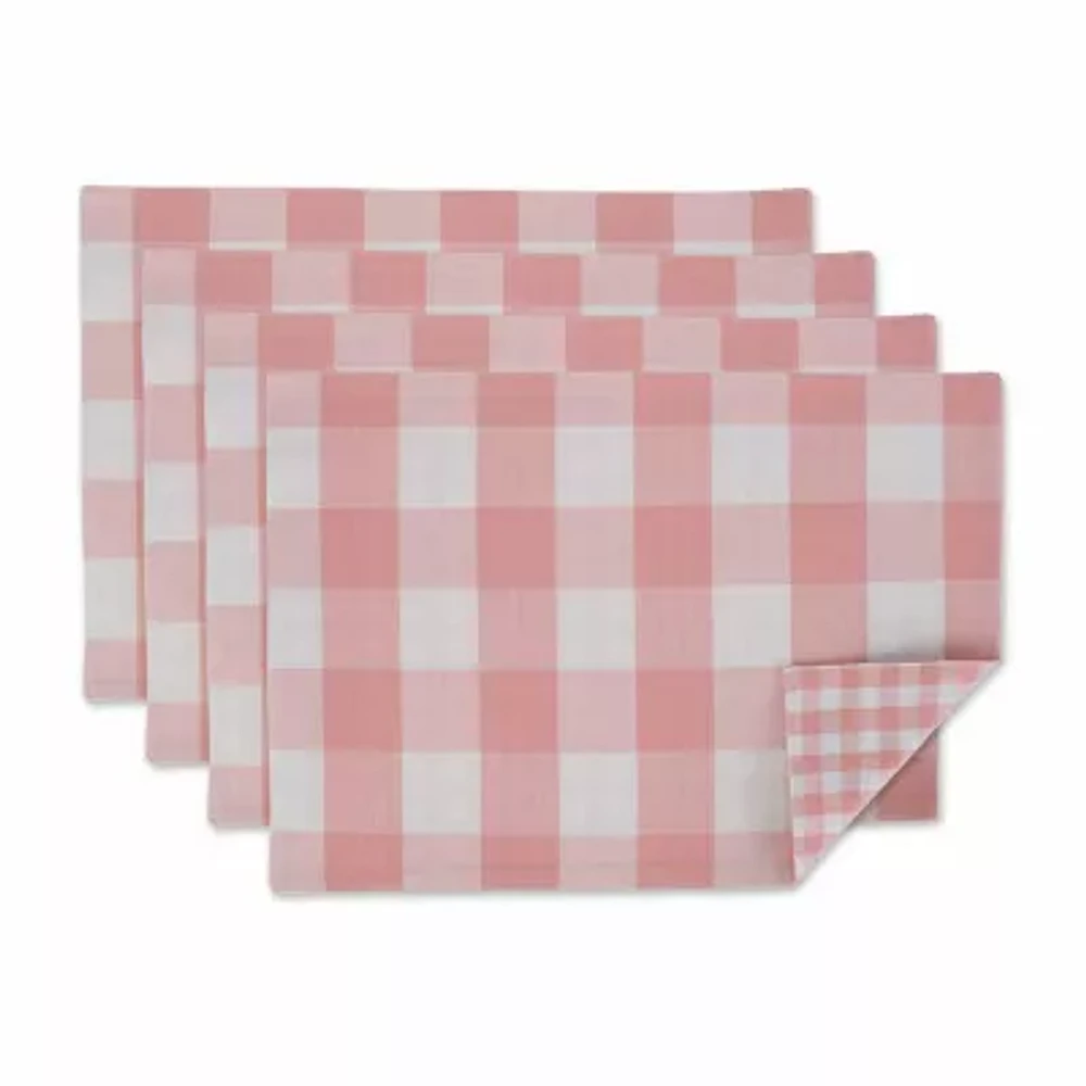 Design Imports Pink/White Reversible Gingham/Buffalo Check 4-pc. Placemats