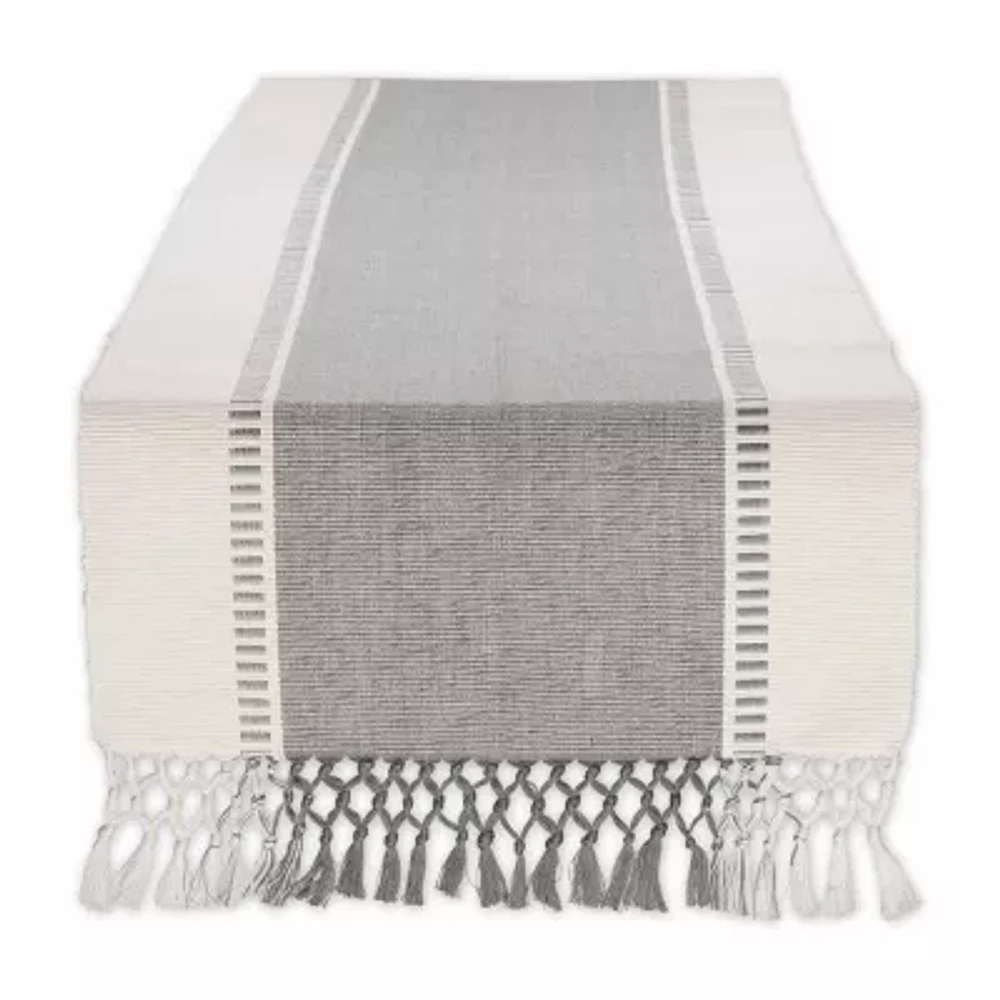 Design Imports Cool Gray Dobby Stripe Ribbed Table Runner