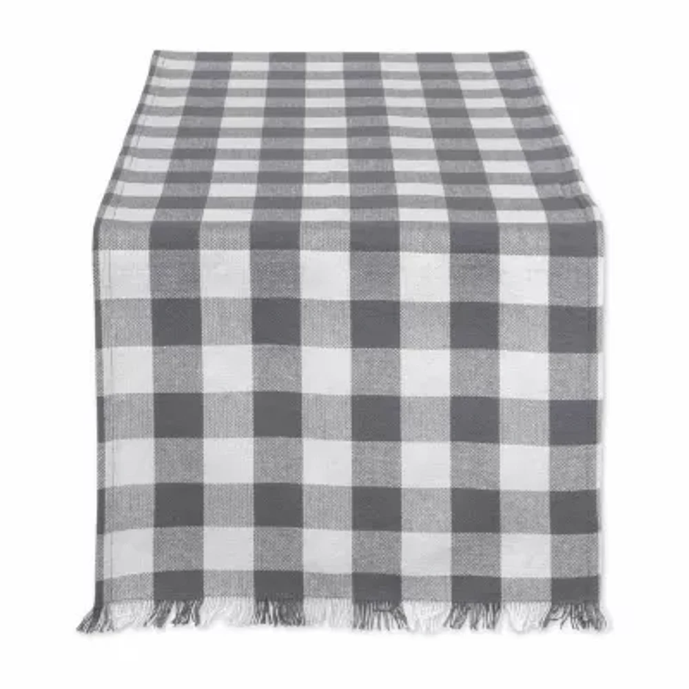 Design Imports Gray Heavyweight Check Fringed Table Runner