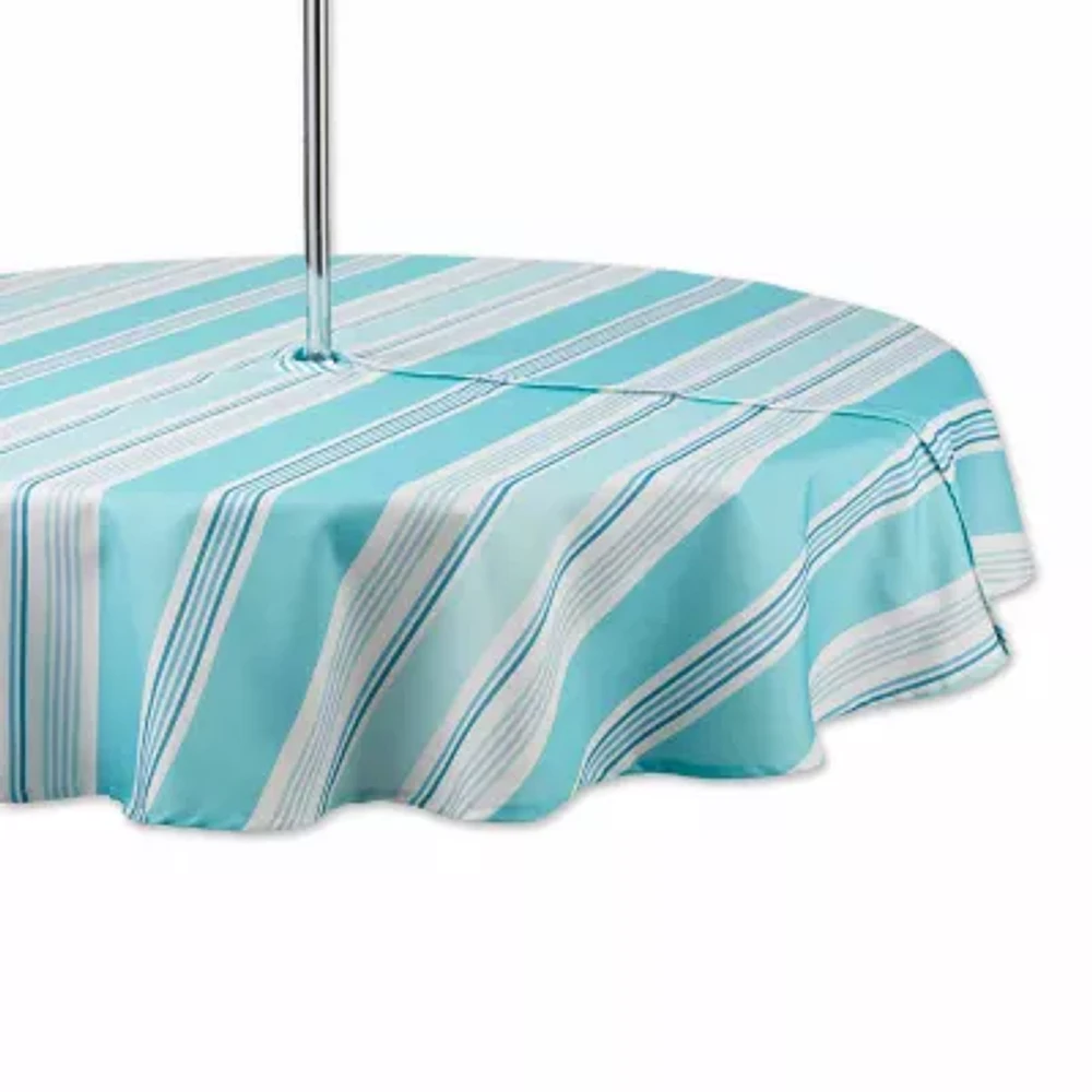 Design Imports Beach House Stripe Print Outdoor With Zipper Tablecloth