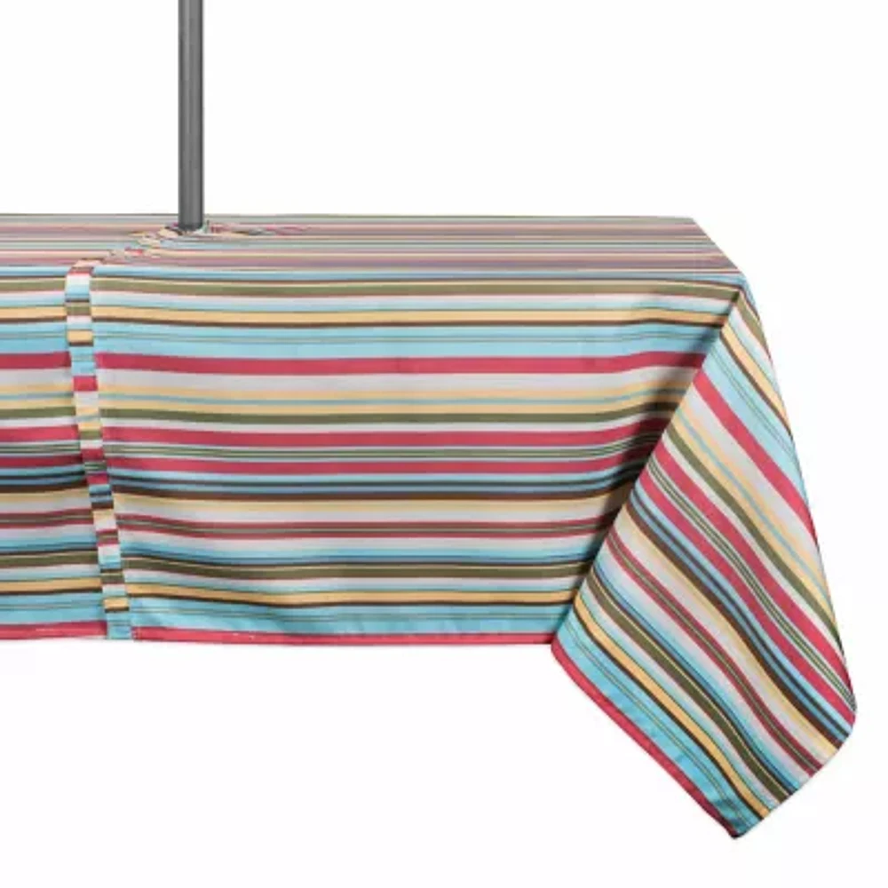Design Imports Summer Stripe Outdoor With Zipper Tablecloth