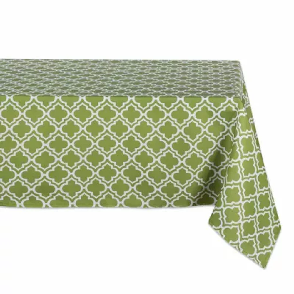 Design Imports Green Lattice Outdoor Tablecloth