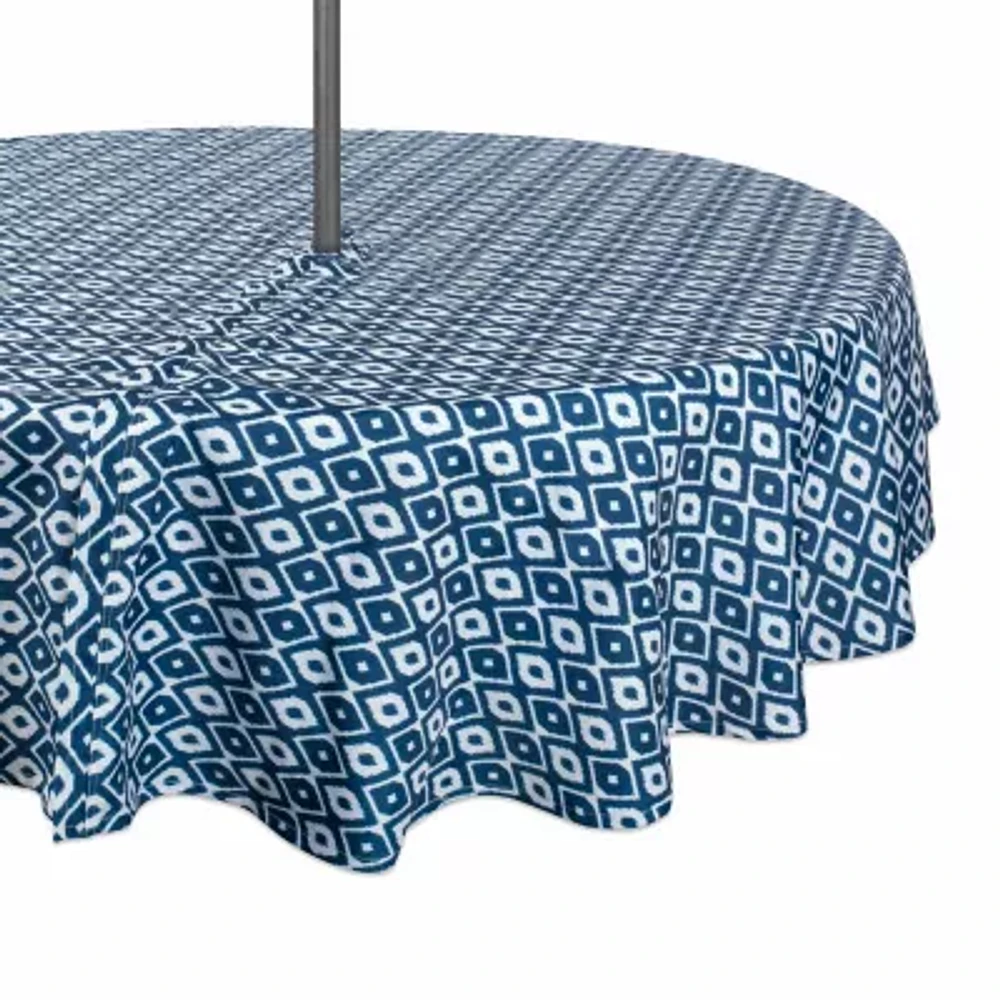 Design Imports Blue Ikat Outdoor With Zipper Tablecloth