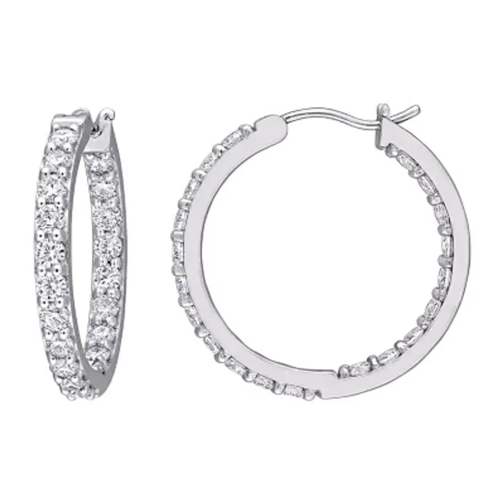 Womens 2 1/2 CT. T.W. Lab Created White Moissanite 10K White Gold 25mm Hoop Earrings