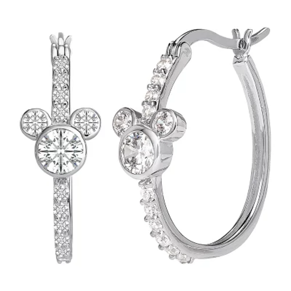 Disney Girls Lab Created Cubic Zirconia Sterling Silver 22.4mm Mickey Mouse Hoop Earrings