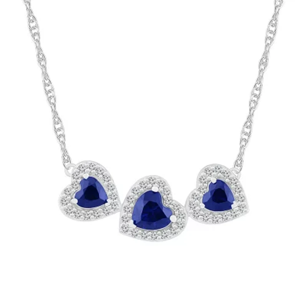 Womens Lab Created Blue Sapphire Sterling Silver Heart 17 Inch Pendant Necklace