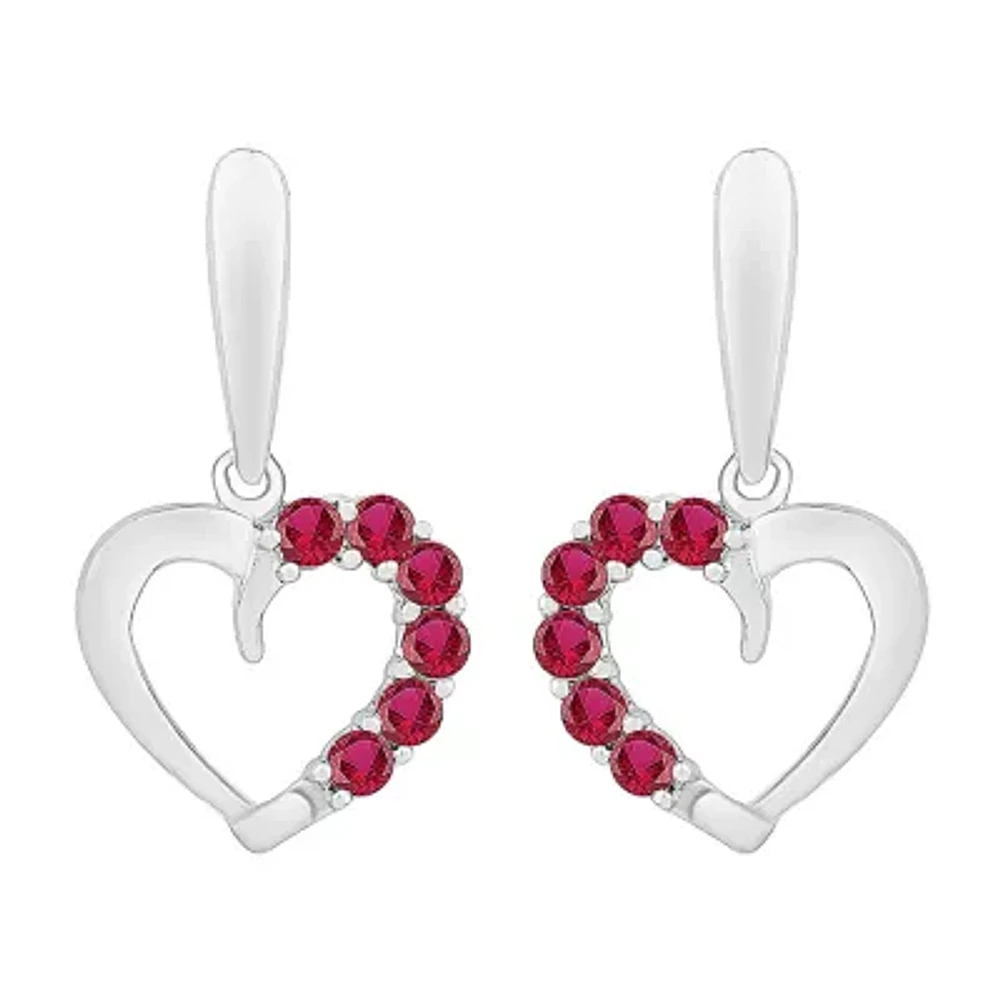 Womens Lab Created Red Ruby Sterling Silver Heart Drop Earrings